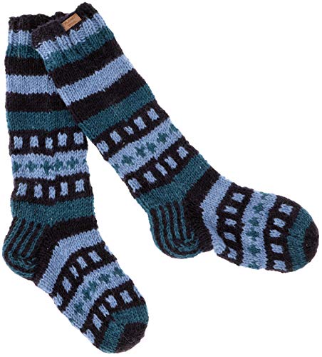 GURU SHOP Handgestrickte Schafwollsocken, Nepal Socken, Blau, Wolle, Size:M (37-39) von GURU SHOP