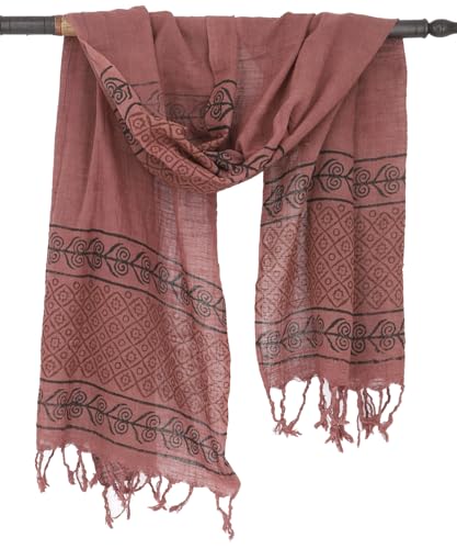 GURU SHOP Handgewebtes Baumwolltuch mit Tribalmuster, Blockdruck Webschal - Braun, Herren/Damen, Baumwolle von GURU SHOP