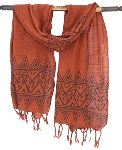 GURU SHOP Handgewebtes Baumwolltuch mit Tribalmuster, Blockdruck Webschal - Rostorange, Herren/Damen, Baumwolle von GURU SHOP