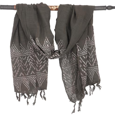 GURU SHOP Handgewebtes Baumwolltuch mit Tribalmuster, Blockdruck Webschal - Taupe, Herren/Damen, Baumwolle von GURU SHOP