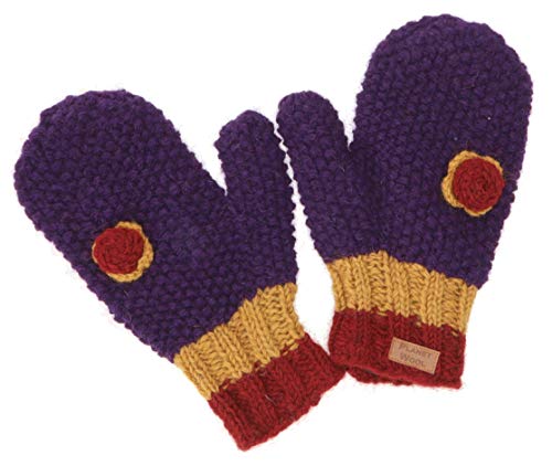 GURU SHOP Handschuhe, Gestrickte Fausthandschuhe mit Häkelblümchen Nepal, Herren/Damen, Violett, Wolle, Size:One Size von GURU SHOP