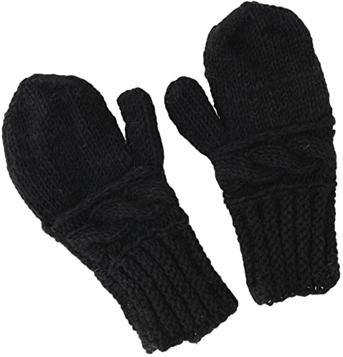 GURU SHOP Handschuhe aus Wolle, Fauster, Handgestrickte Fausthandschuhe aus Nepal, Herren/Damen, Schwarz, Size:One Size von GURU SHOP