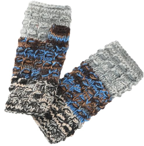 GURU SHOP Handstulpen, Gestrickte Wollstulpen aus Nepal, Herren/Damen, Grau/blau, Wolle, Size:One Size von GURU SHOP