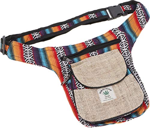 GURU SHOP Hanf Ethno Sidebag, Nepal Gürteltasche - Modell 2, Herren/Damen, Beige, Baumwolle, Size:One Size, 25x20x4 cm, Festival- Bauchtasche Hippie von GURU SHOP