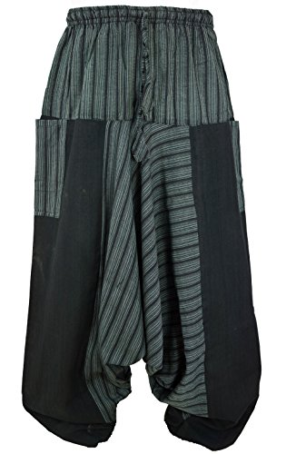 GURU SHOP Haremshose, Gestreifte Patchwork Pluderhose, Pumphose, Aladinhose, Damen, Schwarz, Baumwolle, Size:40 von GURU SHOP