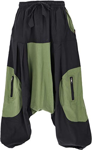 GURU SHOP Haremshose, Pluderhose, Pumphose, Aladinhose, Herren/Damen, Olive/schwarz, Baumwolle, Size:One Size von GURU SHOP