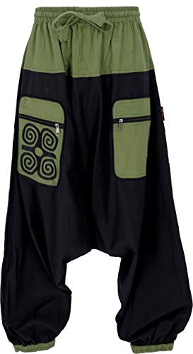 GURU SHOP Haremshose, Pluderhose, Pumphose, Aladinhose, Herren/Damen, Schwarz/grün, Baumwolle, Size:One Size von GURU SHOP