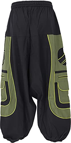 GURU SHOP Haremshose, Pluderhose, Pumphose, Aladinhose, Schwarz/grün, Baumwolle, Size:L/XL (54) von GURU SHOP