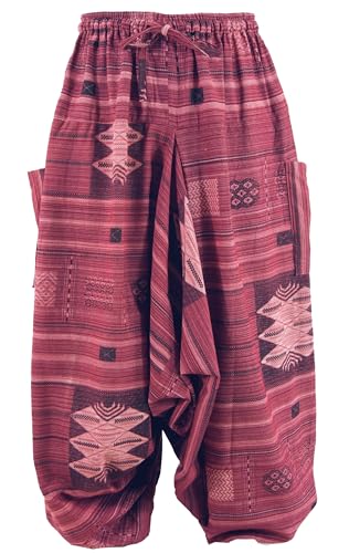 GURU SHOP Haremshose, Pluderhose, Pumphose, Aladinhose Ikat, Herren, Helles Bordeauxrot/pink, Baumwolle, Size:52 von GURU SHOP