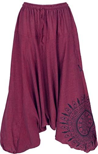 GURU SHOP Haremshose Pluderhose, Pumphose mit Mandala, Aladinhose aus Baumwolle, Damen, Weinrot, Size:40 von GURU SHOP