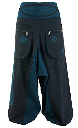 GURU SHOP Haremshose Pluderhose Pumphose Aladinhose Spirale, Schwarz/Petrol, Baumwolle, Size:M (38) von GURU SHOP