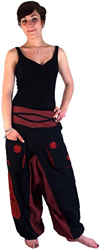 GURU SHOP Haremshose Pluderhose Pumphose Aladinhose Spirale, Schwarz/rot, Baumwolle, Size:L (40) von GURU SHOP