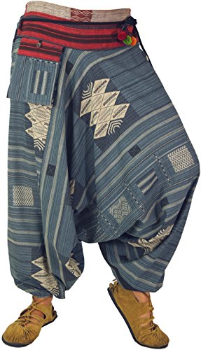 GURU SHOP Haremshose mit Ikatmuster, Kordelband, Damen, Taubenblau, Baumwolle, Size:38 von GURU SHOP