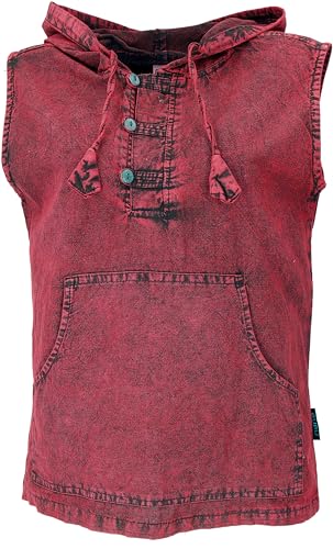 GURU SHOP Herren Tanktop mit Kapuze, ärmelloser Festival Hoodie, Rot, Baumwolle, Size:L von GURU SHOP