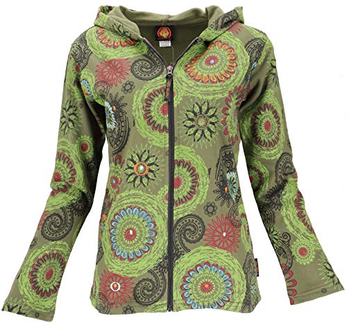 GURU SHOP Hippie Chic Jacke, Bestickte Jacke, Olivgrün/Lemon, Baumwolle, Size:S (36) von GURU SHOP