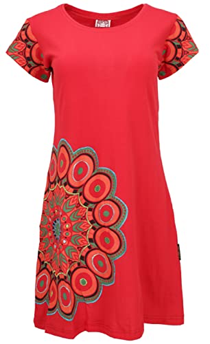 GURU SHOP Hippie Minikleid Chic, Alternative Tunika Flora, Rot, Baumwolle, Size:M (38) von GURU SHOP