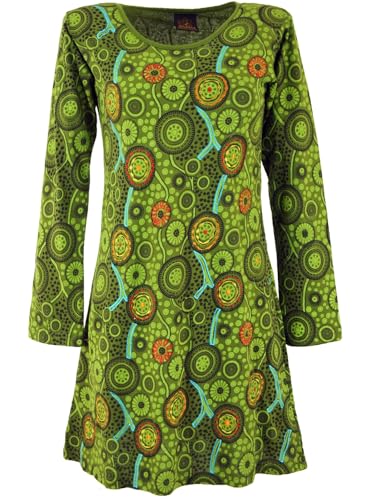 GURU SHOP Hippie Minikleid Boho Chic, Tunika - Grün, Damen, Baumwolle, Size:L von GURU SHOP
