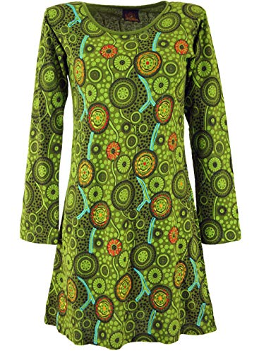 GURU SHOP Hippie Minikleid Chic, Tunika, Grün, Baumwolle, Size:M (38) von GURU SHOP