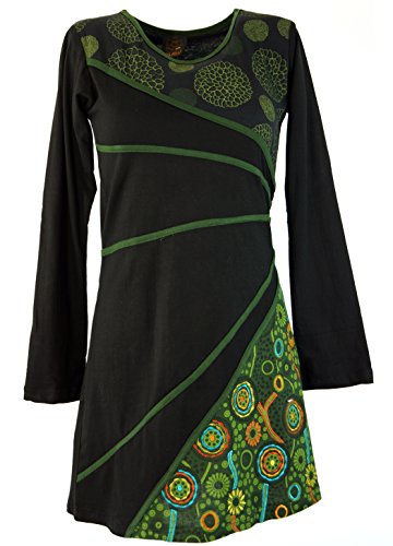 GURU SHOP Hippie Minikleid Chic, Tunika - Schwarz/grün, Baumwolle, Size:M (38) von GURU SHOP