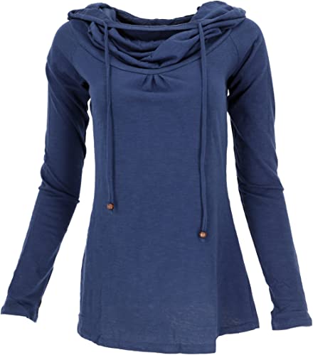 GURU SHOP Hoody Chic, Langarmshirt mit Schalkragen, Blau, Baumwolle, Size:S (38) von GURU SHOP