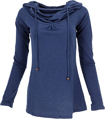 GURU SHOP Hoody Chic, Langarmshirt mit Schalkragen, Blau, Baumwolle, Size:L (42) von GURU SHOP