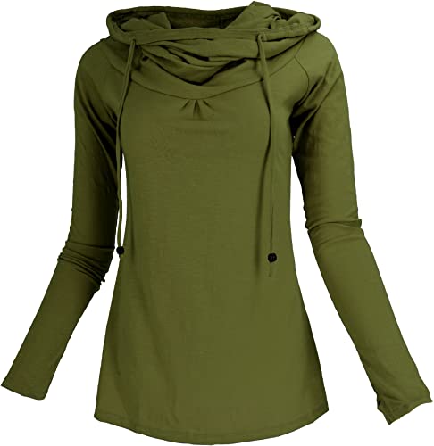 GURU SHOP Hoody Chic, Langarmshirt mit Schalkragen, Olivgrün, Baumwolle, Size:L/XL (42) von GURU SHOP