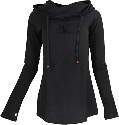 GURU SHOP Hoody Chic, Langarmshirt mit Schalkragen, Schwarz, Baumwolle, Size:M (40) von GURU SHOP