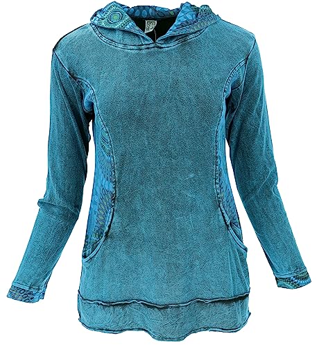 GURU SHOP Hippie Hoody, Sweatshirt mit Langer Kapuze, Blau, Baumwolle, Size:M (38) von GURU SHOP