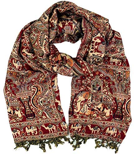 GURU SHOP Indischer Pashmina Schal, Schultertuch, Stola mit Paisley Muster, Herren/Damen, Orange/creme, Synthetisch, Size:One Size, 200x70 cm von GURU SHOP