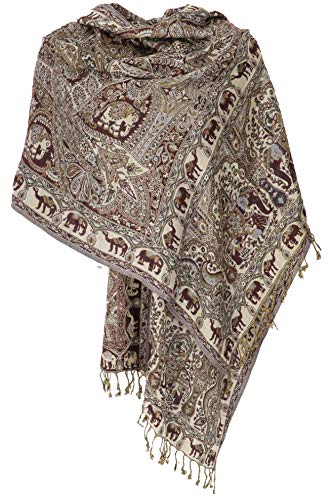 GURU SHOP Indischer Pashmina Schal, Schultertuch, Stola mit Paisley Muster, Herren/Damen, Schokobraun/beige, Synthetisch, Size:One Size, 200x70 cm von GURU SHOP