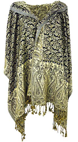 GURU SHOP Indischer Pashmina Schal, Schultertuch, Stola mit Paisley Muster, Herren/Damen, Schwarz, Synthetisch, Size:One Size, 200x70 cm von GURU SHOP