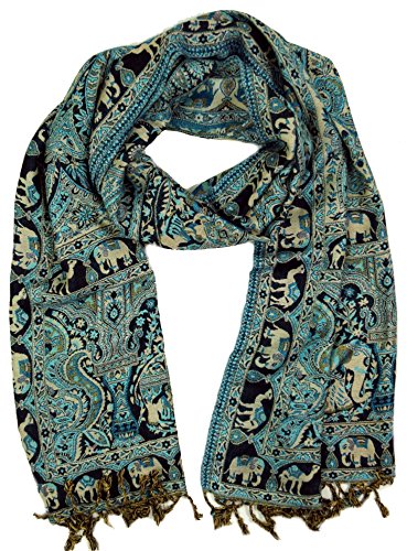 GURU SHOP Indischer Pashmina Schal, Schultertuch, Stola mit Paisley Muster, Herren/Damen, Türkis, Synthetisch, Size:One Size, 200x70 cm von GURU SHOP