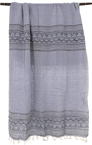 GURU SHOP Indisches Bedrucktes Baumwolltuch, Leichter Blockprint Schal, Sarong, Strandtuch, Herren/Damen, Blau, Baumwolle, Size:One Size, 180x95 cm von GURU SHOP