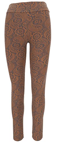 GURU SHOP Jacquard Yoga-Hose, Yoga Paisley Leggings Bio-Baumwolle, Caramel, Size:L (38) von GURU SHOP