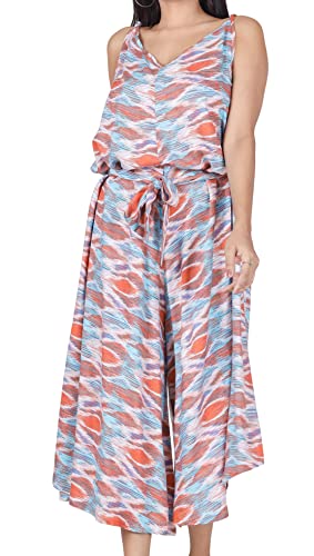 GURU SHOP Jumpsuit, Knöchellanger Sommer Overall, Viskose Hosenkleid, Damen, Ikat Rot/hellblau, Synthetisch, Size:40 von GURU SHOP