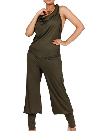 GURU SHOP Jumpsuit mit Schalkragen, Sommer Pluderhose, Overall, Aladin Hosenkleid, Olivgrün, Synthetisch, Size:S/M (38) von GURU SHOP