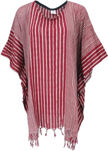 GURU SHOP Kaftan, Ibiza-Style Tunika, Gestreifter Strandkaftan, Damen Maxibluse - Rot/grau, Synthetisch von GURU SHOP