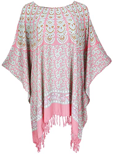 GURU SHOP Kaftan, Ibiza-StyleTunika, Bluse, Damen Maxibluse, Strandtunika, Rosa, Synthetisch, Size:One Size von GURU SHOP