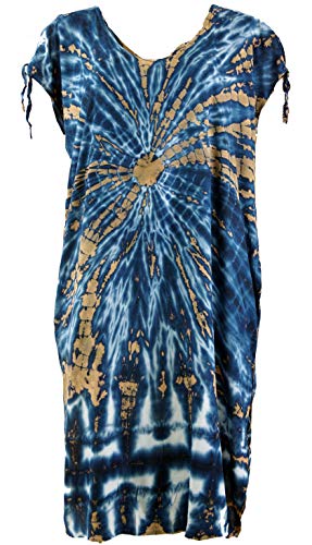 GURU SHOP Kaftan, Langes Kurzarm Batikkleid, Maxikleid, Strandkleid, Sommerkleid in Übergröße, Damen, Blau, Synthetisch, Size:One Size von GURU SHOP