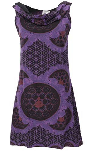 GURU SHOP Kapuzen Mandala Minikleid, Goa Festivalkleid, Plum, Baumwolle, Size:M/L (38) von GURU SHOP