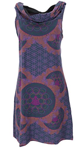 GURU SHOP Kapuzen Mandala Minikleid, Goa Festivalkleid, Rost/violett, Baumwolle, Size:M/L (36) von GURU SHOP