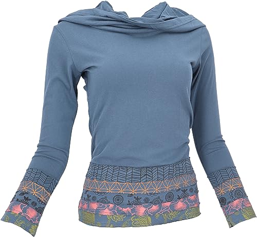 GURU SHOP Kapuzenshirt, Patchwork Shirt mit Schalkapuze, Taubenblau, Baumwolle, Size:L (40) von GURU SHOP