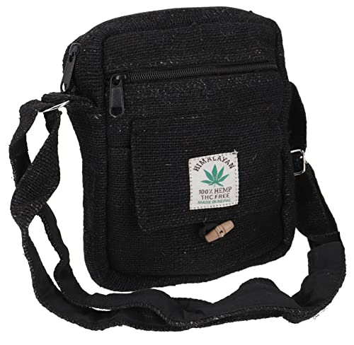 GURU SHOP Kleine Hanftasche aus Nepal - Schwarz, Herren/Damen, Size:One Size, 20x18x4 cm, Alternative Umhängetasche, Handtasche aus Stoff von GURU SHOP