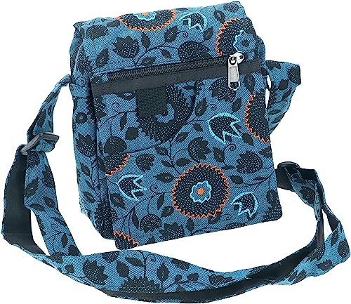 GURU SHOP Kleine Schultertasche, Bestickte Boho Schultertasche, Ethnotasche - Blau, Herren/Damen, Baumwolle, Size:One Size, 20x16x6 cm, Alternative Umhängetasche, Handtasche aus Stoff von GURU SHOP