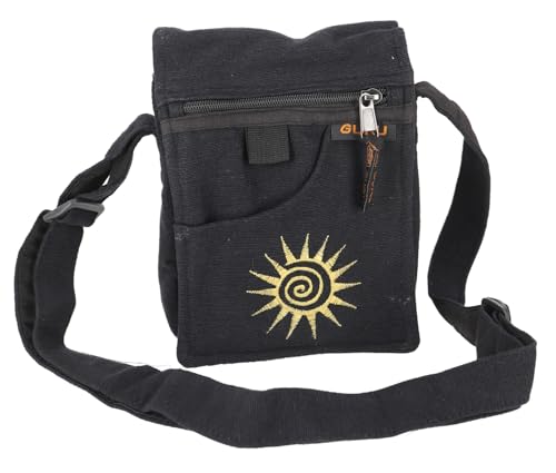 GURU SHOP Kleine Schultertasche, Passporttasche - Schwarz, Herren/Damen, Baumwolle, Size:One Size, 20x14x5 cm, Alternative Umhängetasche, Handtasche aus Stoff von GURU SHOP