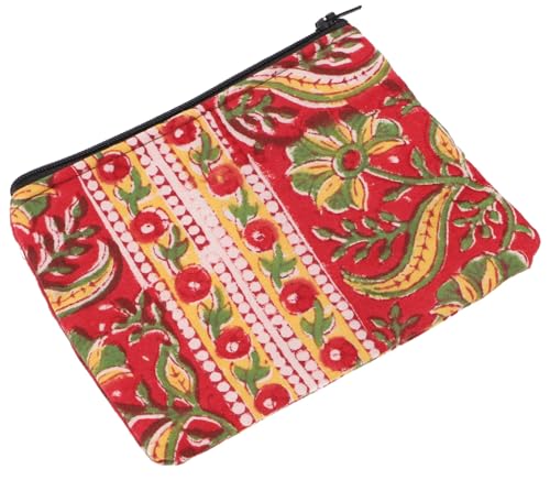 GURU SHOP Kleiner Geldbeutel, Kosmetiktasche aus Blockdruck Stoff - Modell 11, Unisex - Erwachsene, Baumwolle, 12x14x1 cm von GURU SHOP