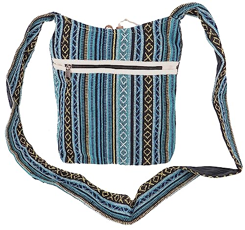 GURU SHOP Kleiner Schulterbeutel, Boho Schultertasche, Tasche im Ethnostyle - Blau, Herren/Damen, Baumwolle, Size:One Size, 25x25x12 cm, Alternative Umhängetasche, Handtasche aus Stoff von GURU SHOP