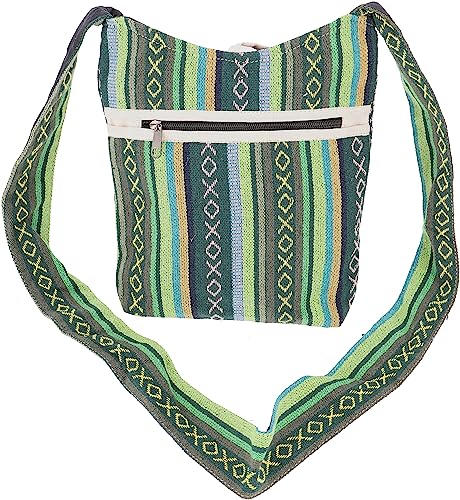 GURU SHOP Kleiner Schulterbeutel, Boho Schultertasche, Tasche im Ethnostyle - Grün, Herren/Damen, Baumwolle, Size:One Size, 25x25x12 cm, Alternative Umhängetasche, Handtasche aus Stoff von GURU SHOP