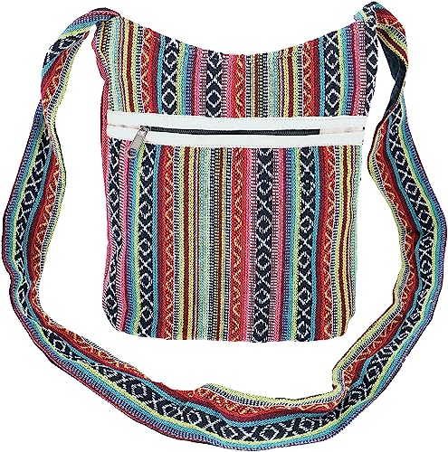 Kleiner Schulterbeutel, Boho Schultertasche, Tasche im Ethnostyle - Rosa/bunt, Herren/Damen, Mehrfarbig, Baumwolle, Size:One Size, 25x25x12 cm, Alternative Umhängetasche, Handtasche aus Stoff von GURU SHOP