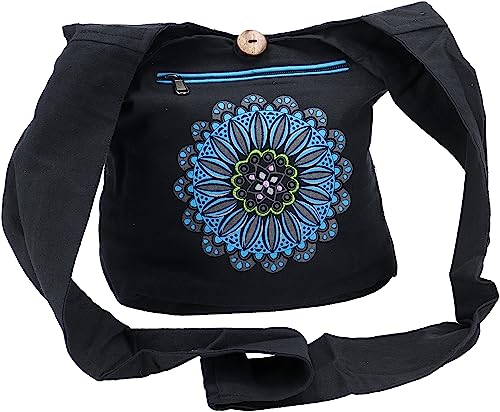 GURU SHOP Kleiner Schulterbeutel mit Mandala, Nepalbeutel - Schwarz/türkis, Herren/Damen, Baumwolle, Size:One Size, 25x30x10 cm, Alternative Umhängetasche, Handtasche aus Stoff von GURU SHOP